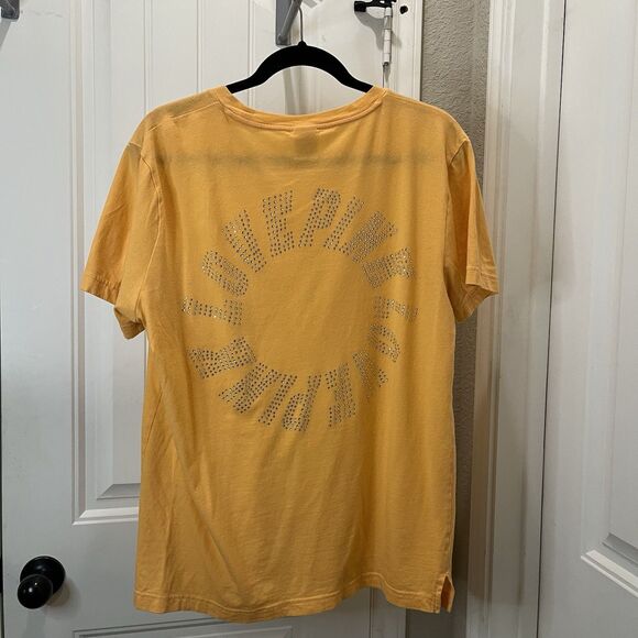 PINK Victorias Secret Women Shirt M Orange Rhinestone Bling Crew Neck Pullover - Picture 7 of 11